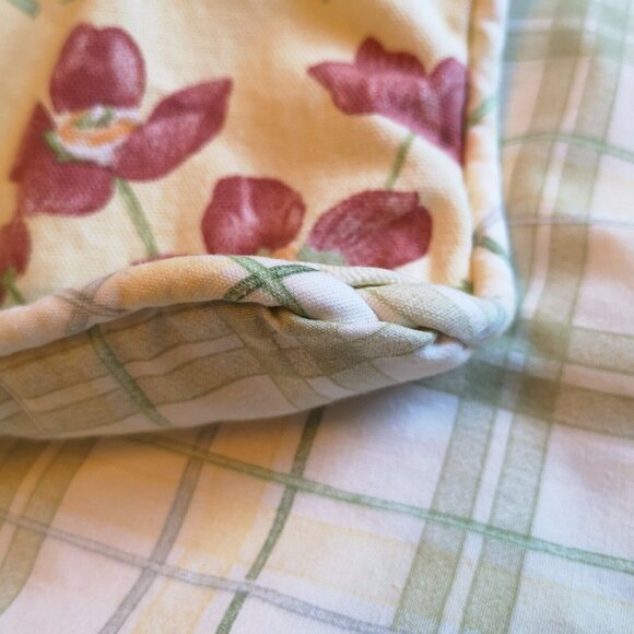 Waverly Second Spring Queen Duvet Cover Pale Yellow Floral Botanical Green Check - Picture 11 of 13